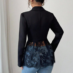 RNSHANGER Blazer da <span class=keywords><strong>Donna</strong></span> in Tinta Unita con Vita in Pizzo, Blazer Casual Slim a Linea A, Elegante Cappotto su Misura per Donne Professioniste - Product Image 5