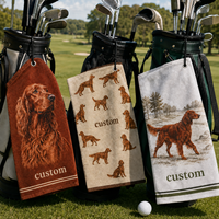 Serviette de golf vintage personnalisée en microfibre pour animaux de compagnie, motif chien Irish Setter, avec anse à œillet, accessoire de luxe