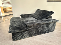 Canapé convertible pliable en velours côtelé gris cendré vieilli, pieds argentés, anti-boulochage, style industriel villa