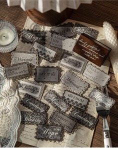 Paquete de 20 Pegatinas de Encaje Estéticas Vintage, Etiquetas Autoadhesivas Troqueladas con Acabado Brillante para Decoración Festiva, Diario/Agenda - Product Image 6