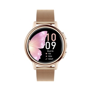 Ladies Waterproof Smartwatch AK88 IP68 Waterproof Round Gold Dial Metal Strap Options BT Call Fitness Tracker LED Flashlight - Product Image 5