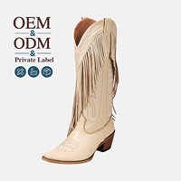 CHENO OEM ODM Bottes Western Vintage Brodé Personnalisées à Pompons pour Femme en Daim à Bout Carré