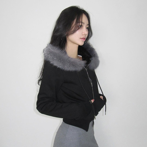 Col en fourrure à capuche sweat zippé femmes couleur unie décontracté coupe ample veste Streetwear automne hiver Style de mode - Product Image 2