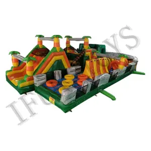 Tropical Jungle Theme Inflatable Bouncy Castle Obstacle Course Outdoor Commercial Kids Obstacle Land Obstacle Course for Sales