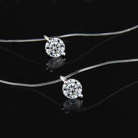 Vente en gros de collier ligne de pêche transparent pour femme personnalisé Collier chaîne invisible en argent Collier ras du cou pour femme avec strass
