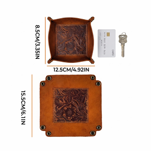 Vintage Crazy Horse Leather Catchall Tray Hand-Tooled Top Grain Cowhide Key Coin Dish <b>Rustic</b> Entryway Organizer - Product Image 2