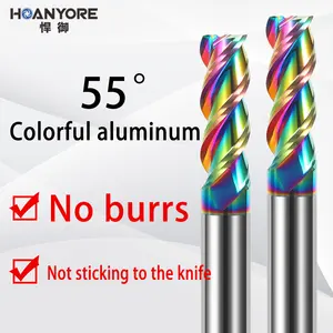 HOANYORE 1,0x3x4x50 Fresa de extremo inferior plano dura de acero de aleación de tungsteno de 3 flautas para aluminio colorido