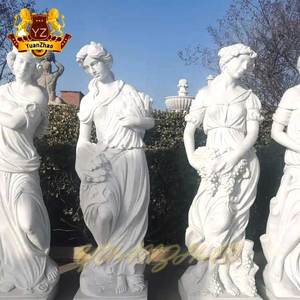 Statue de jardin en marbre blanc naturel grandeur nature, représentant les Trois Grâces, déesses grecques nues, pour villa et parc. - Product Image 4