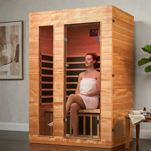 Cabina de Sauna de Madera Infrarroja para 2 Personas, para Terapia en Casa, con Acabado en Caoba, Audio Bluetooth, 5 Calentadores, Calentamiento Rápido, Temperatura Máxima de 149 °F - Product Image 1