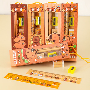Capybara 5 Piece <b>Stationery</b> Set With Ruler Pencil Sharpener Kids <b>Gift</b> Box Drawing Supplies For School And Office Use - Product Image 1