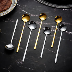 <span class=keywords><strong>QZQ</strong></span> Cuillère à café à long manche Petites cuillères à dessert en métal coréen Cadeau Couverts en acier inoxydable argenté Ensemble de cuillères à thé en or - Product Image 6