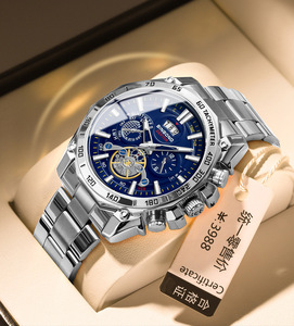 Relojes de Cuarzo de Lujo para <span class=keywords><strong>Hombre</strong></span>, Diseño Esqueleto, Cronógrafo Luminoso, Resistente al Agua, Correa de Acero, Estilo Ejecutivo - Product Image 1