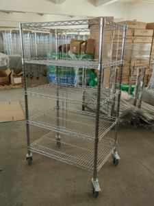 מחסן מטבח 5-רמת מגש מתלה אחסון מדף מכיל גלגלים מתקפל אחסון מתכת כסף להתאמה אישית stainle פלדה - Product Image 2