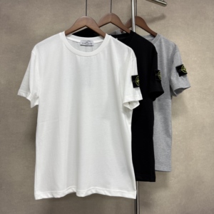 T-shirt en coton pour homme, coupe classique, col rond, manches courtes, couleur unie, style décontracté, logo sur la manche gauche - Product Image 1
