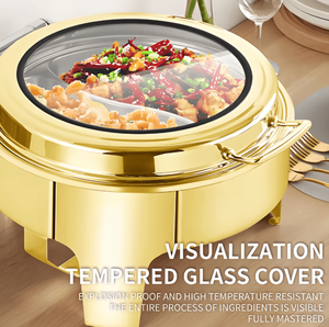 Scaldavivande Rotondo Dorato di Alta Qualità da 6L, Attrezzatura per Buffet per Matrimoni, Feste e Hotel - Product Image 5