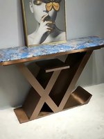 Table de console d'angle de couloir de base d'acier inoxydable de dessus de marbre de luxe concret pour la maison