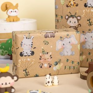 Cute <b>Animal</b> Theme Elephants Monkeys Giraffes Tigers Kraft <b>Wrapping</b> <b>Paper</b> for Gift <b>Wrapping</b> - Product Image 4