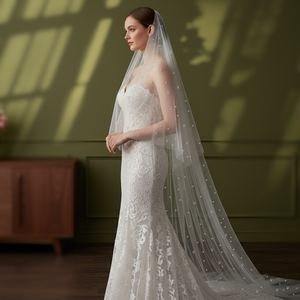 Voile de mariée YouLaPan de 3 mètres de long en perles, longue traîne en tulle doux double couche pour couvrir le visage, accessoire de mariage V189 - Product Image 5