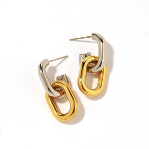 ต่างหูห่วงสแตนเลสชุบทองรูปตัวยูดีไซน์เรขาคณิตเครื่องประดับแฟชั่นสตรี - Product Image 4