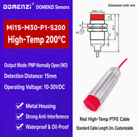 Domenzi 200 ℃   Capteur de proximité inductif M30 haute température sans contact, résistant à la chaleur, 15 mm, sortie NPN NO, IP67, type barillet