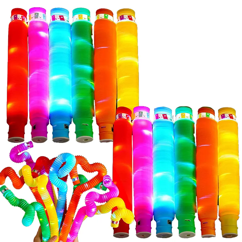 EE961 Plastic Party Atmosphere Telescopic Corrugated Tube Fidget Pipe Colorful Tubes LED Pipes Fidget Toy Sensory Tube