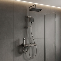 Ensemble de douche thermostatique numérique pour salle de bain, en laiton massif chromé, avec colonne de douche pluie et cascade, système de robinetterie mitigeuse