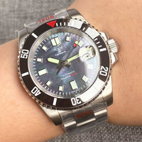Montre mécanique de plongée Tandorio pour homme avec cadran en nacre, bracelet en acier 904L, mouvement NH35, luminescent