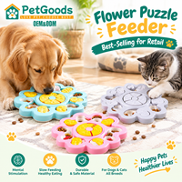 Gamelle interactive pour chien en forme de fleur, en plastique, anti-glouton, écologique, avec couvercles coulissants jaunes pour friandises