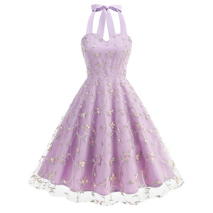 Osisa <span class=keywords><strong>2025</strong></span>女性ヨーロッパスタイルドレスメッシュ刺繍ホルターネックノースリーブVネック女性エレガント女の子Aラインパーティードレス - Product Image 2