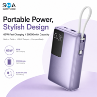 OEM ODM Batterie externe portable 20000mAh Chargeur rapide 65W PD Câble Type-C Micro USB intégré Affichage numérique Étanche Sans fil