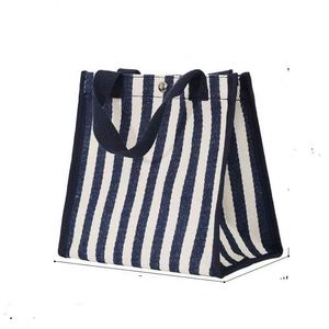 <b>Large</b> Capacity Striped Canvas Tote Bag Customize Portable Travel Storage Eco-Friendly Shopping Bag - Product Image 5