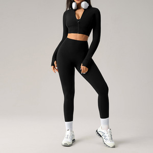 Veste de sport pour femme <span class=keywords><strong>à</strong></span> col montant et fermeture éclair intégrale, cintrée <span class=keywords><strong>à</strong></span> la taille, séchage rapide, extensible, pour le yoga et les activités de plein air - Product Image 5
