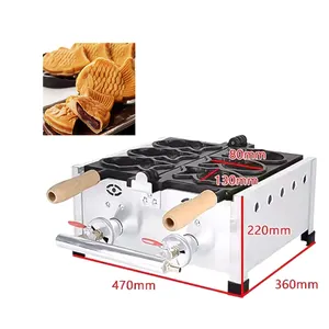 Commerciële Gas 3-Holes Wafelijzer Visvormige Brood Dubbelzijdig Flipping Oven Non-Stick Taiyaki Muffin Maker