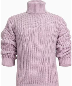 Suéter grueso de otoño e invierno, suéter de punto para hombre, suéter informal de cuello alto de punto grueso de Color sólido para hombre - Product Image 2