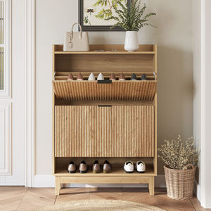 Meuble à chaussures étroit moderne facile à assembler avec 2 tiroirs rabattables, rangement dissimulé et étagère ouverte, 31,5 po de large, pour entrée - Product Image 3