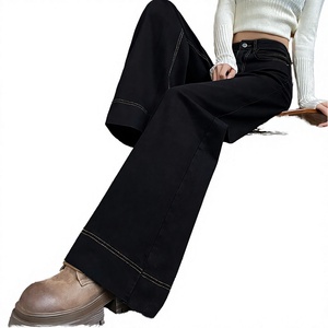 Pantalones de Mezclilla Negros de Pierna Ancha, Cintura Alta, Holgados y Casuales para Mujer, Venta al Por Mayor de Fábrica - Product Image 1