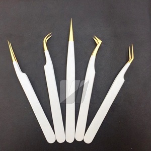 Pince à épiler d'extension de cils droite mince en forme de L courbée blanche mate Logo personnalisé Pointe pointue en acier inoxydable durable Logo personnalisé - Product Image 4