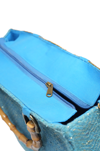 Bolsa de Mano de Lona Exclusiva con Cuentas Hechas a Mano para el Mardi Gras de Luisiana, Patrón de Diamantes Coloridos, Asas de Bambú, Elegante para Uso Diario, OEM ODM - Product Image 5