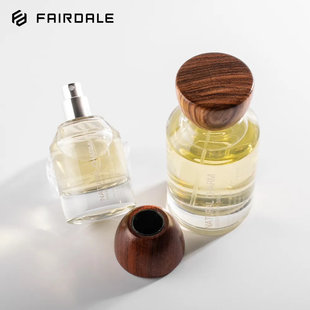 Luxury Custom Packaging 30ml 50ml 100ml Glass Refillable Empty Perfume Bottle Wooden Cap