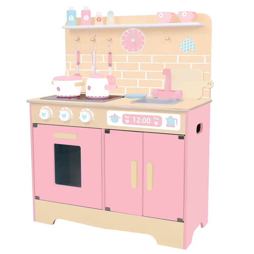 Vendita calda in età prescolare rosa/blu educativo gioco di ruolo set bambino Montessori in legno cucina giocattoli per bambini ragazze