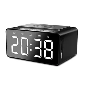 Reloj despertador Digital Led para Hotel, logotipo de Radio personalizado, cuadrado blanco, Radio moderna, altavoz Bluetooth, reloj de pared electrónico inalámbrico