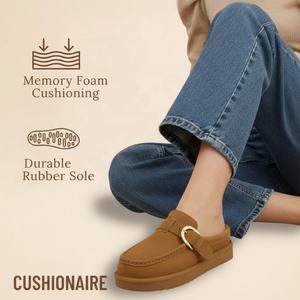 <span class=keywords><strong>Mules</strong></span> mocassins confortables en daim véritable pour femmes avec boucle et semelle intérieure rembourrée en fausse fourrure pour un usage décontracté en intérieur et en extérieur - Product Image 2