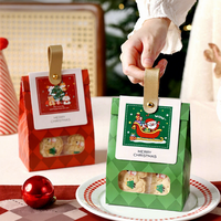 Sacs cadeaux de Noël pour biscuits, sacs en papier avec fenêtre, motif Père Noël et animaux, rabat avec sangle dorée et rivet pour boulangerie de fêtes