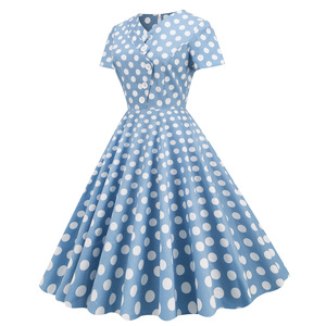 Rétro frais vacances bleu et blanc Style <span class=keywords><strong>anglais</strong></span> bretelles un mot col taille minceur grande balançoire robe femme <span class=keywords><strong>été</strong></span> - Product Image 3
