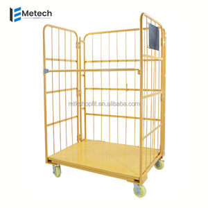 Carro de jaula antivuelco de <span class=keywords><strong>metal</strong></span> de servicio mediano con 2 puertas Equipo de carga y almacenamiento de logística de servicio pesado Durable y plegable - Product Image 4