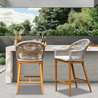 Chaise haute de bar moderne en bois naturel tressé et rembourrée - Écologique et durable pour la maison, les bars et les hôtels