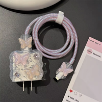 Protector de Cable de Carga con Diseño de Mariposa de Cristal Rosa, Accesorios para iPhone 18/20w, Funda Protectora de Cargador con Dibujos Animados