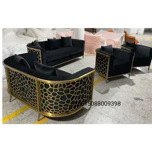 2024 Venta caliente fashion123 Estilo negro terciopelo dorado marco de acero inoxidable sofá conjunto sala de estar sofá