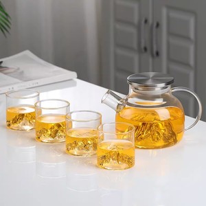 Juegos de té y teteras de vidrio resistente al calor para uso doméstico, una tetera y cuatro tazas para ver las montañas, y teteras para oficina. - Product Image 2