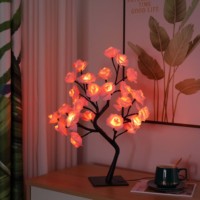 LED Künstlicher Rosenbaum Lampe USB-Betrieben Rosa Rosenbaum Licht Nachtlicht für Innenräume Schlafzimmer Party Dekoration Tischlampe